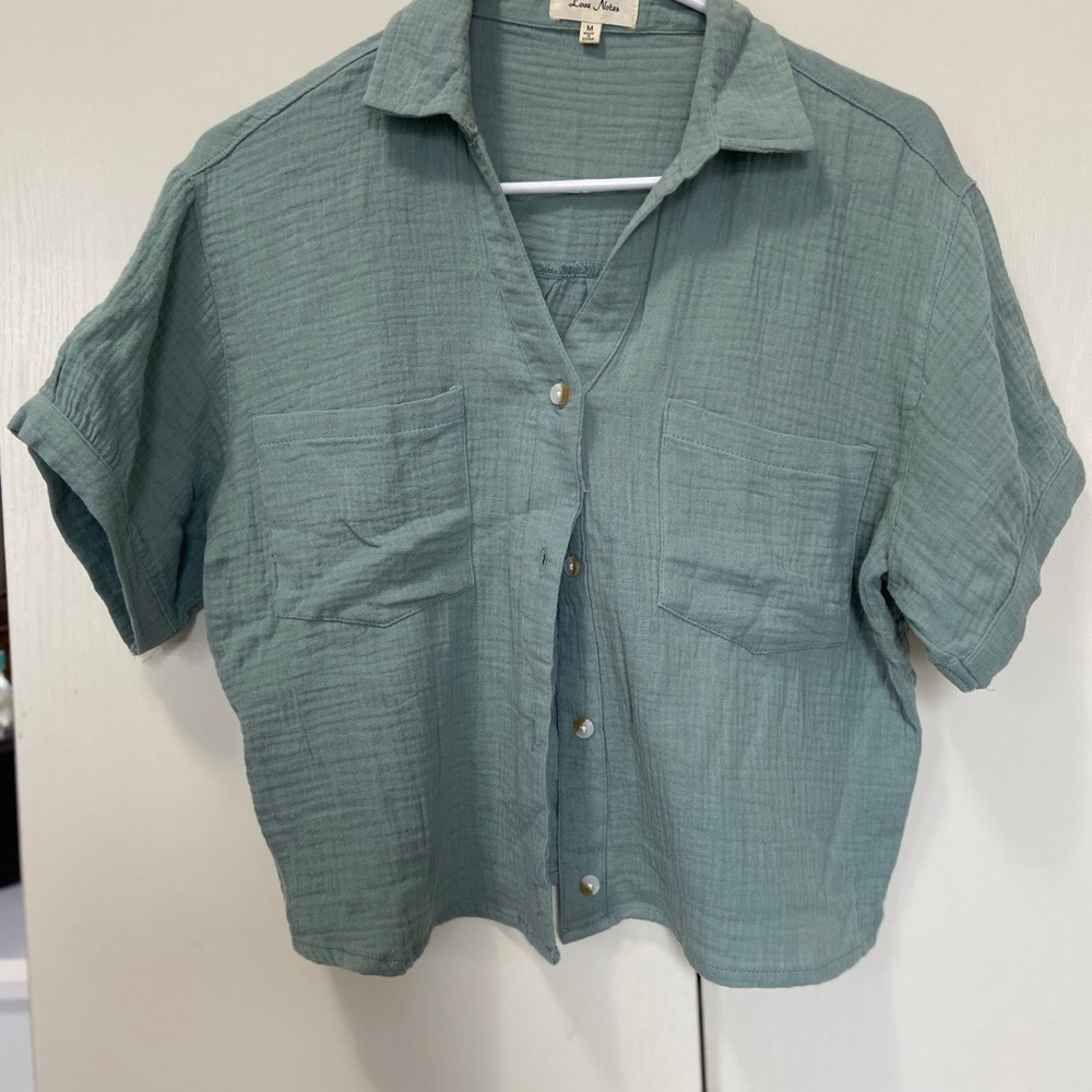 Love Notes Green Boxy Button Down Shirt
